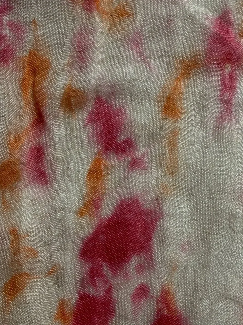 Nalini Linen Blend Scarf Ombre Rust Burgundy Tie-Dye 74x18 Fringe Trim Boho